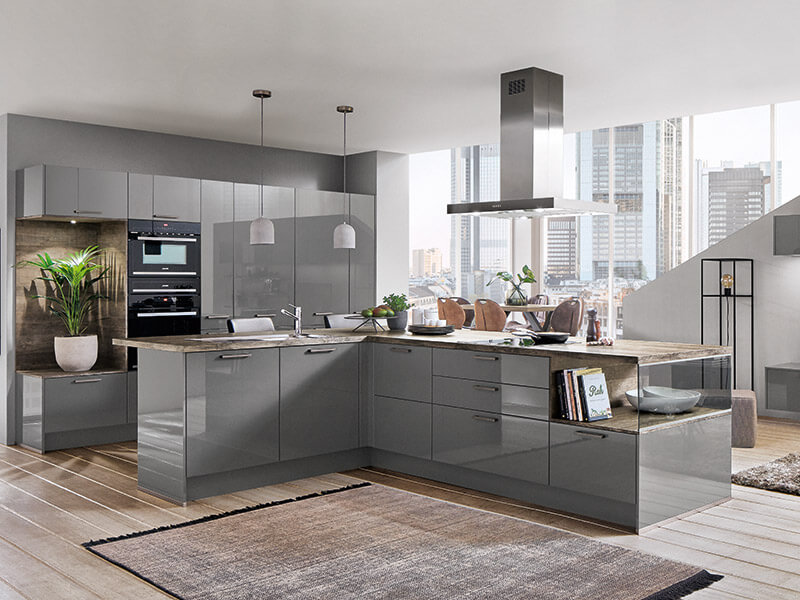 nobilia Kücheninsel hochglanz e-geräte grau design